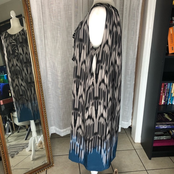 Ellen Tracy Dress Size 16  Sleeveless Black Blue Beige Sleeveless Ruffle Front - Picture 4 of 7